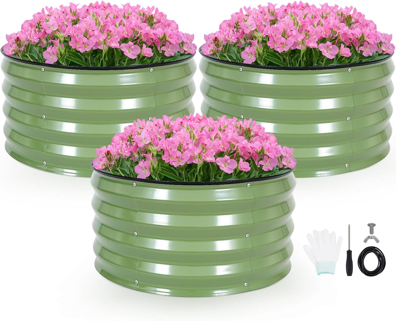 Raised Bed Planter Box - Conjunto de 3 Canteiros Elevados Redondos